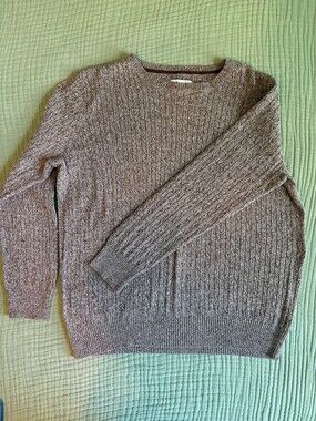 Kim Rogers Large Brown Marled Cotton Sweater Cable Knit Crew Neck